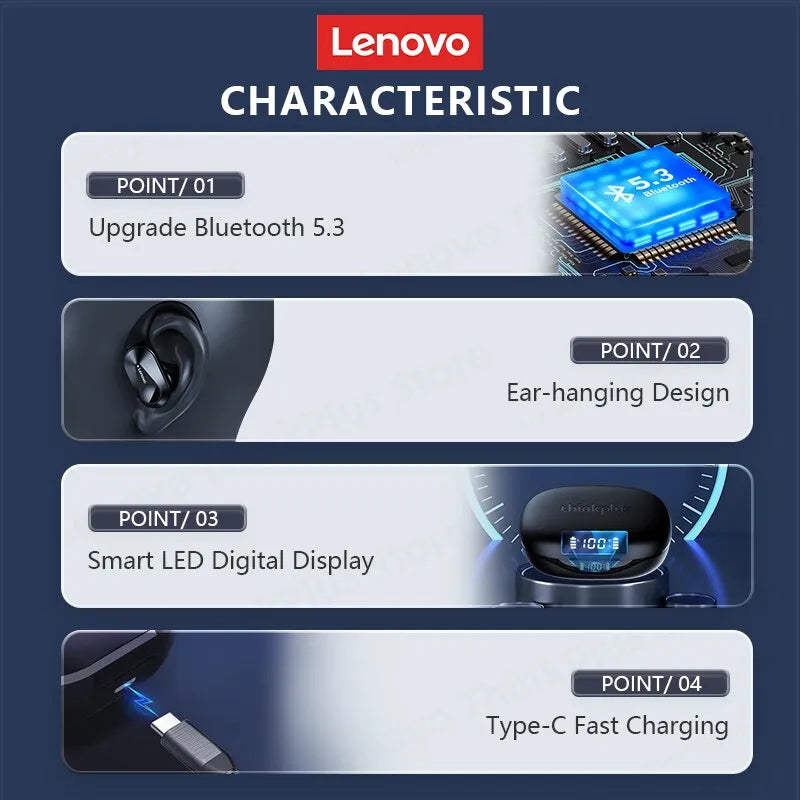 Lenovo LP75 wireless sports headphones with a digital LED display